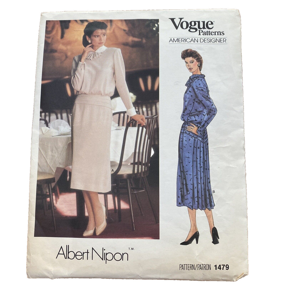 Vintage Vogue Sewing Pattern 1479 American Designer Albert Nipon Dress Size 10